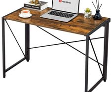WOHOMO Modern Small Computer Folding Desk For Home Office, Rustic Brown, 39"