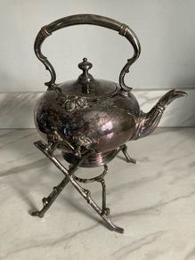 silverplate tea pot with stand