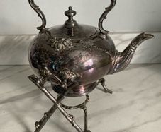 silverplate tea pot with stand