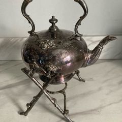 silverplate tea pot with stand