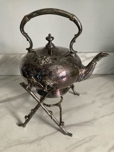 silverplate tea pot with stand