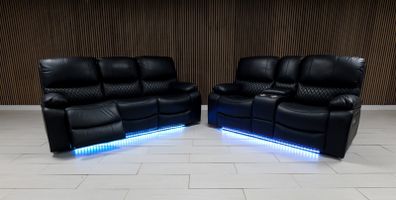 Rita Electric BLACK Leather Recliner Sofa Set