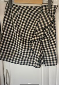 skirt H&M gingham size 38 (10) frill place & cream skirt