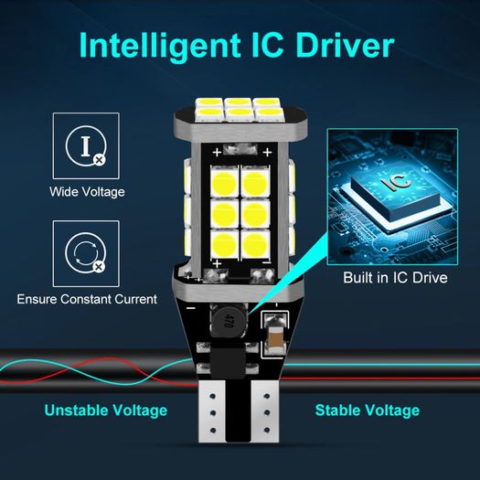 2Pcs W16W LED Bulb T15 Led Canbus OBC Error Free 920 921 912 Lamp 3030SMD Car Reverse Lights Backup Stop 6000K White DC 12V