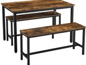 _Dining Table Kitchen Table Set 110 x 70 x 75 cm with 2 Benches 97 x 30 x 50 cm Metal Frame Kitchen Living Room Dining Room Industrial Design Vintage Brown Black