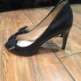 Nine West Black Leather Bow Peep Toe Heels Image 2