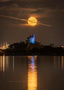 Harvest Moon Rising Over Blackrock Castle Framed Print