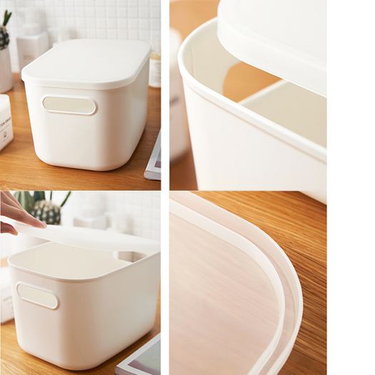 White Plastic Storage Box with Handles and Lids Set