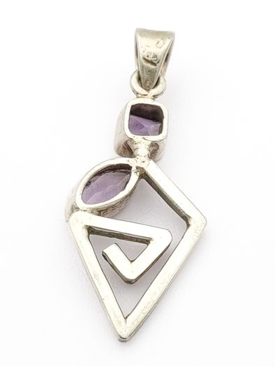 Silver Amethyst Geometric Spiral Pendant