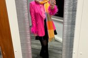 feather blazer outfit