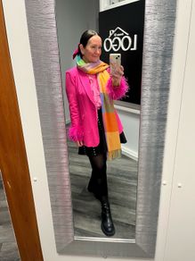 feather blazer outfit