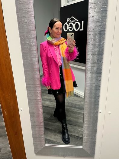 feather blazer outfit