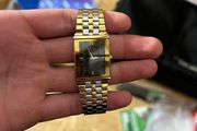 Westar Quartz TwoTone Tank Watch Gold and Silver Bracelet  Black Dial  Square Case