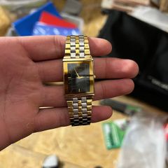 Westar Quartz TwoTone Tank Watch Gold and Silver Bracelet  Black Dial  Square Case