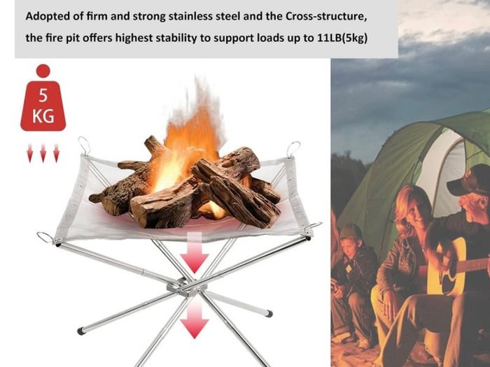 Portable Fire Pit for Camping, Outdoor Folding Firepit Fireplace with Heat Resistant Gloves & Carrying Bag, Stainless Steel Mesh BBQ Fire Bowl for Picnics, Bonfire, Patio, Backyard and Garden (FREE POSTAGE)