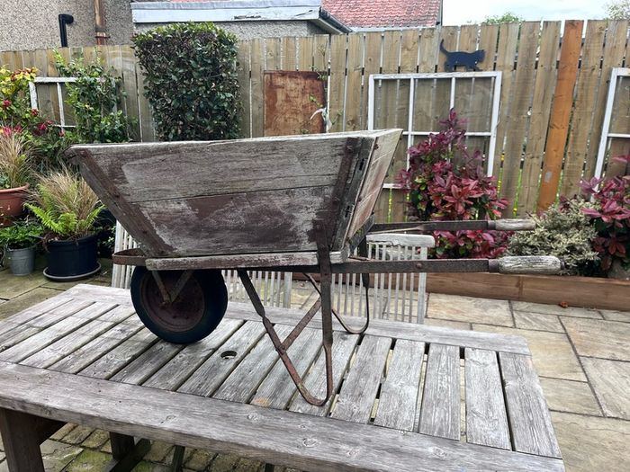 antique wheel barrow