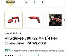 Milwaukee 2101-22 M4 1/4 Hex Screwdriver Kit W/2 Bat