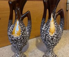 2 Atomic Mid Century Lava Vases West German Style Volcanic Glaze Amphora