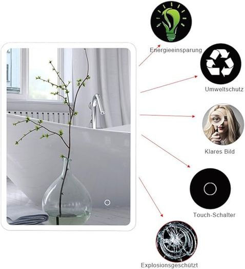 LED Bathroom mirror  Illuminated Mirror LED Bathroom Mirror  Bathroom Mirror Wall Mirror Bathroom Mirror with Lighting Bathroom Mirror LED Touch
