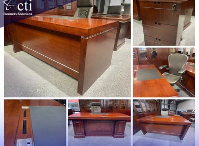 Executive Walnut Veneer Desks Incl. Pedestals- New