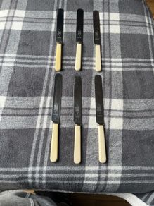 Vintage Sheffield England Table Knives Set of 6 Faux Ivory Handles