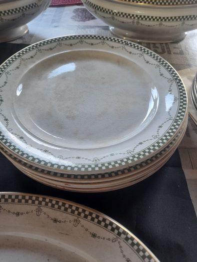 18 Piece of Antique Delf including 2 Lidded Tureen, 2 Platter Plates, Gravy Boat and Plates