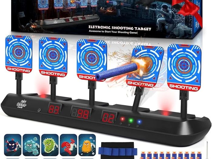 Castle Toys for 6-13 Year Old Boy, Electronic Nerf Target, 5 Digital Scoring Auto Reset Shooting Targets for Nerf Gun, Interactive Shooting Game & Family Fun