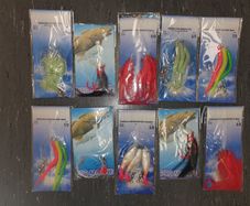 No#1 - NEW - Set of 10 packs Strong Sea Rigs Feathers on Big Hooks 5/0, 6/0 and 7/0 - Bait Trace Paternoster Lures Cod Pollock Ling Conger Bass Mackerel