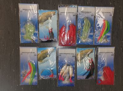 No#1 - NEW - Set of 10 packs Strong Sea Rigs Feathers on Big Hooks 5/0, 6/0 and 7/0 - Bait Trace Paternoster Lures Cod Pollock Ling Conger Bass Mackerel