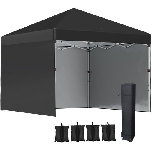 3 x 3 (M) Pop Up Gazebo Event Shelter, Height Adjustable Party Tent with 3 Sidewalls, Weight Bags and Wheeled Bag