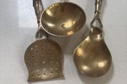 Antique Solid Brass Serving Spoons / Servers ( 3 )
