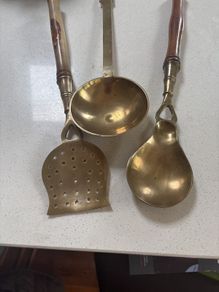 Antique Solid Brass Serving Spoons / Servers ( 3 )