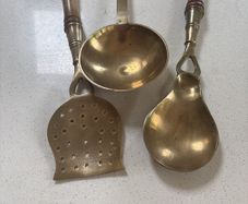 Antique Solid Brass Serving Spoons / Servers ( 3 )