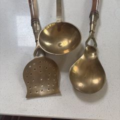 Antique Solid Brass Serving Spoons / Servers ( 3 )