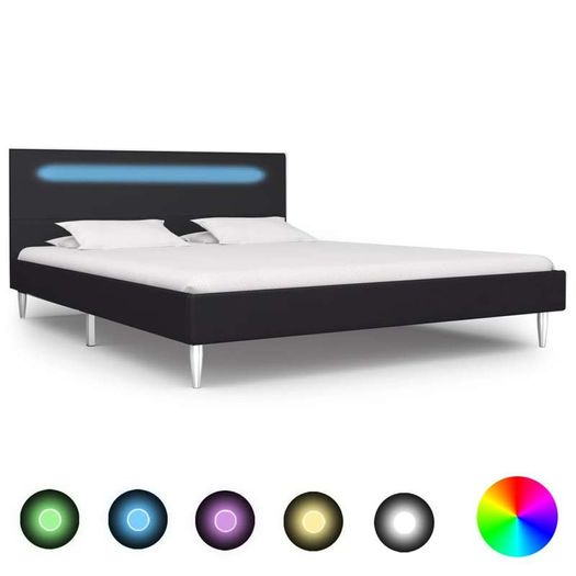 Bed Frame with LED Black Fabric 135x190 cm