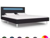 Bed Frame with LED Black Fabric 135x190 cm