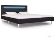 Bed Frame with LED Black Fabric 135x190 cm