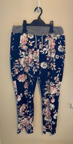 Italian Boutique Navy Blue Floral Drawstring Joggers Size UK 14-16