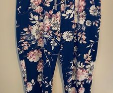 Italian Boutique Navy Blue Floral Drawstring Joggers Size UK 14-16