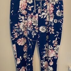 Italian Boutique Navy Blue Floral Drawstring Joggers Size UK 14-16