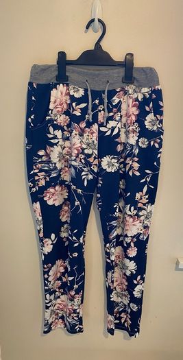 Italian Boutique Navy Blue Floral Drawstring Joggers Size UK 14-16