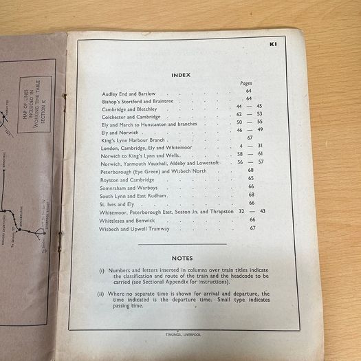 1963 Eastern Region Railway Working Timetable Section K Norwich Freight