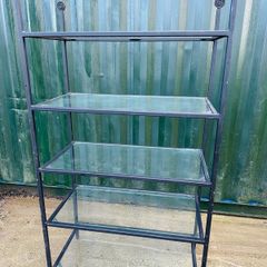3 Large Black Steel Display Stands - Glass Shelves