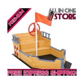 Wooden Sandpit Children Sandbox Pirate Ship Sandboat Outdoor Backyard Playset Play Station (FREE SHIPPING)