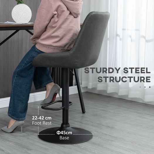 NEW SALE | Retro Bar Stools Set of 2, Adjustable Kitchen Stool, Upholstered Bar Chairs with Back, Swivel Seat, Dark Grey