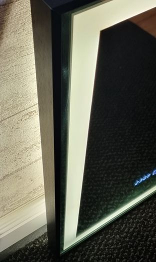 LED Bathroom Mirror Antifog Black Frame Digital Clock Temperature