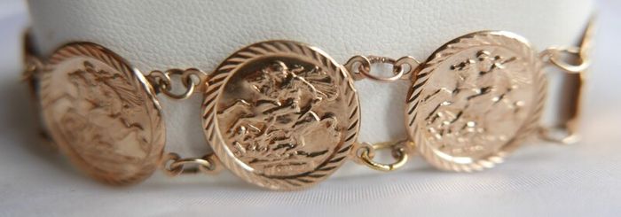 Vintage 9CT GOLD BRACELET Hallmarked 375. St. George Medallions  Bangle. length 7" - 4,45g