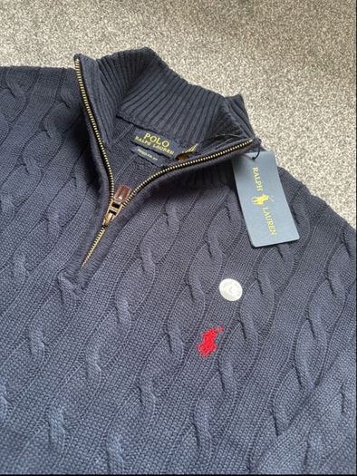 Navy Ralph Lauren Cable Knit Quarter Zip - Size L Men