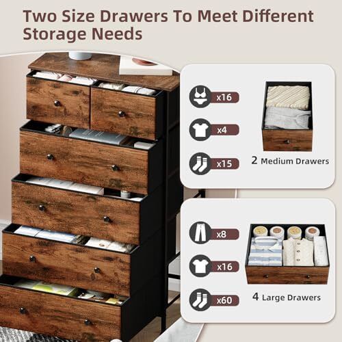Chest of Drawers for Bedroom with 6 Drawers, Storage Cabinet Storage Unit with Fabric Drawers