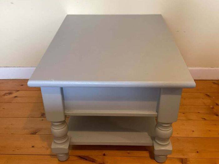Light Blue Wooden Coffee Table with Drawer & Storage Shelf